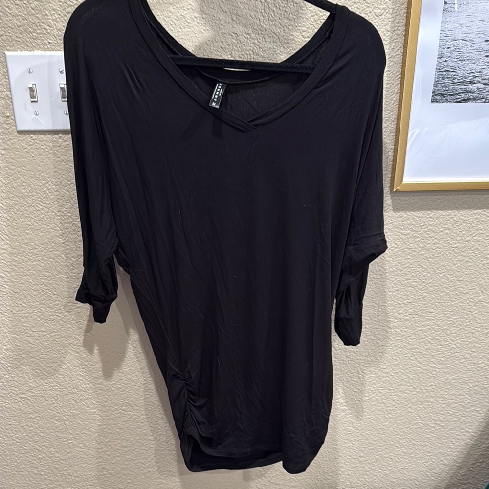 Black Relaxed Asymmetrical Tunic Blouse